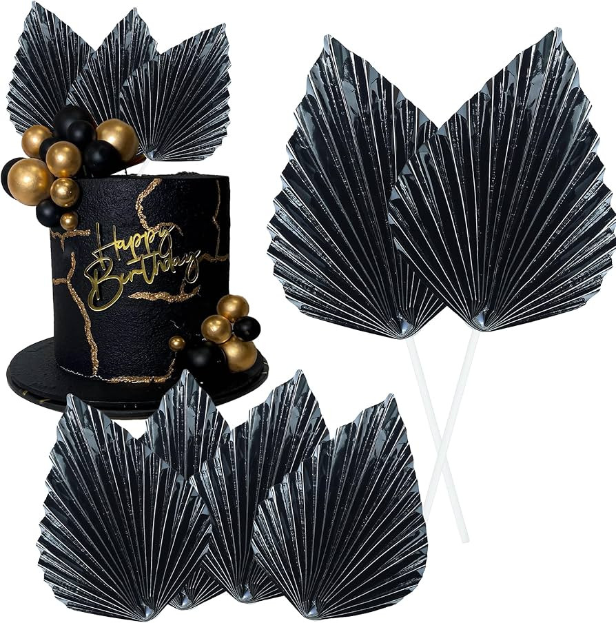 Gyufise 6Pcs Paper Palm Fan Cake Toppers Palm Spear Leaves Fan Cupcake Toppers Cake Insert Decora... | Amazon (US)