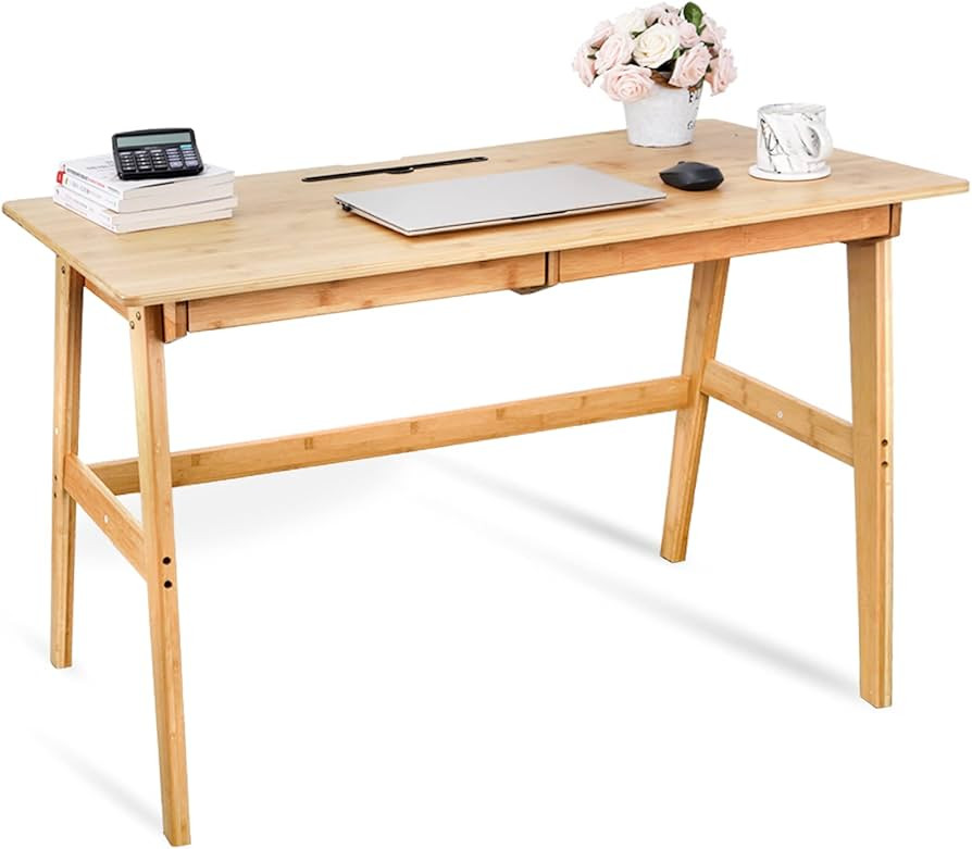 Dicunoy Computer Desk with 2 Drawers, 46" Solid Bamboo Home Office Writing Desk for Small Space, ... | Amazon (US)