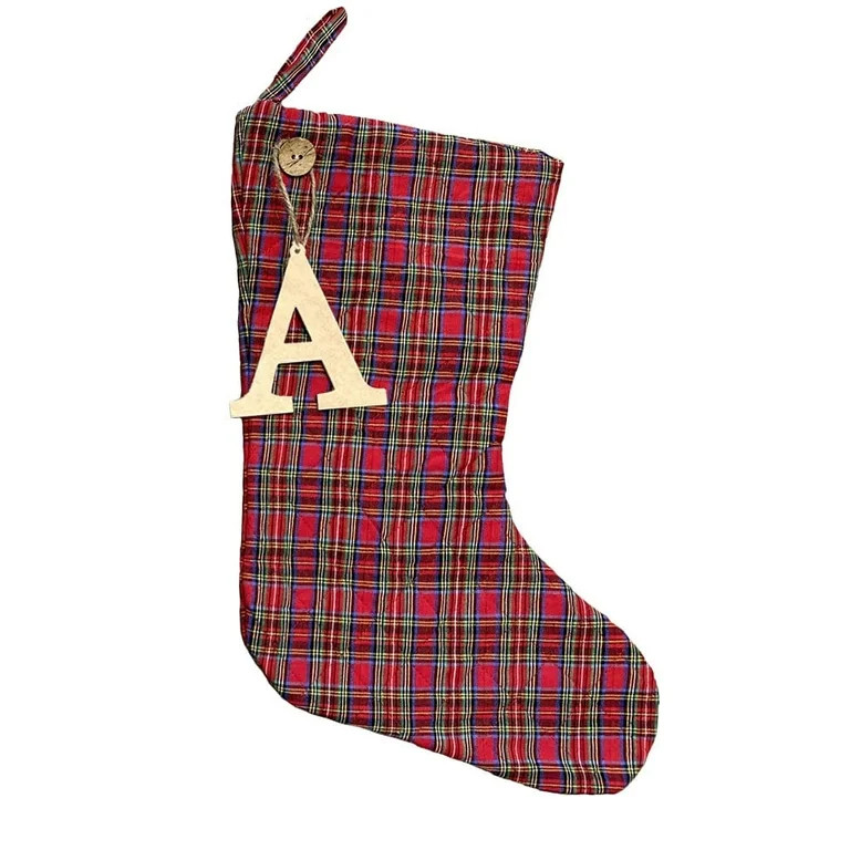 Red Tartan Quilted Stocking with Personalized Letter Charm by Marilee Home | Walmart (US)