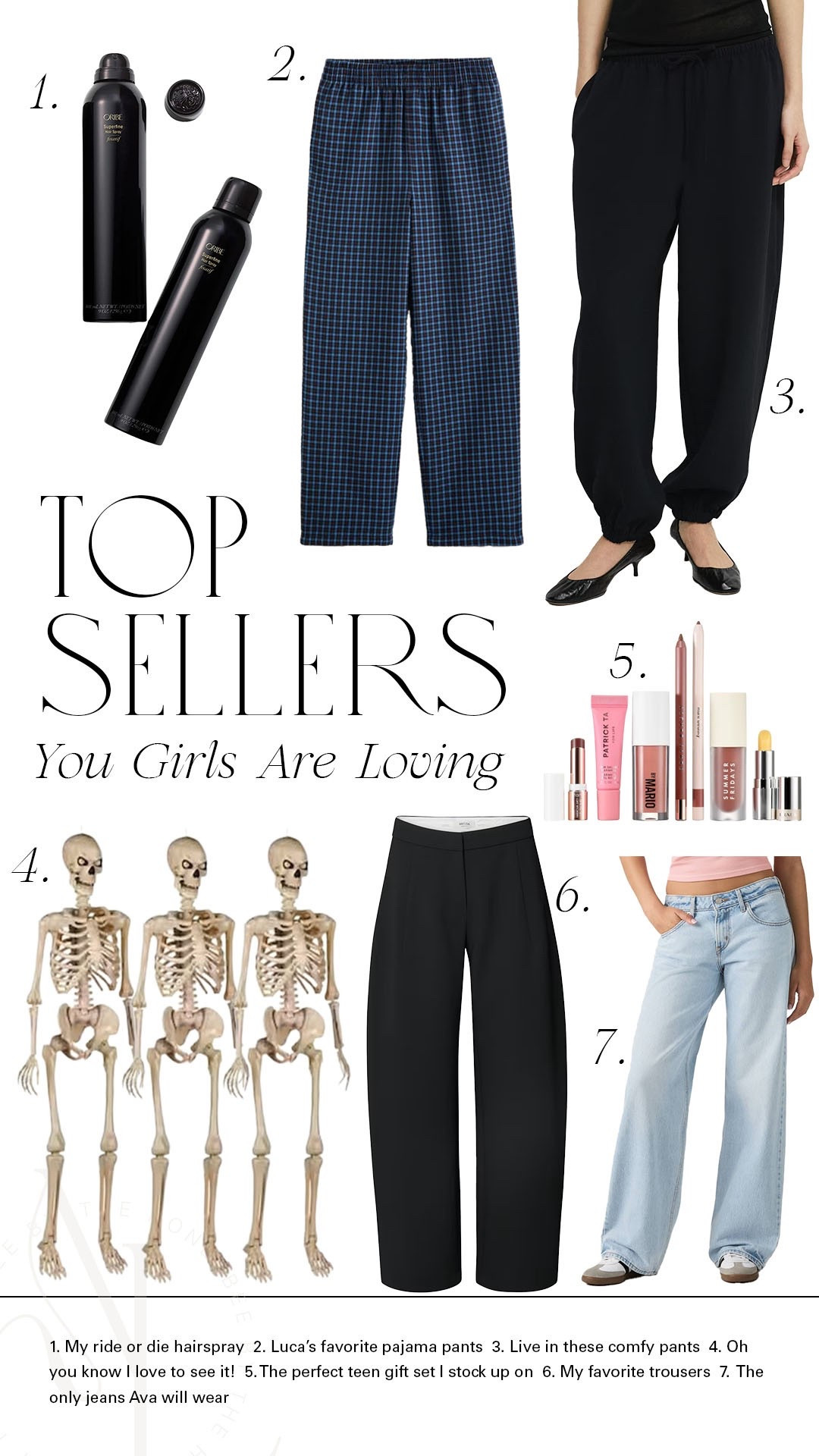 I love to see Halloween decor make it into the top sellers. Ava’s jeans for back to school along with Luca ’s favorite pajama pants and my holy Grail hairspray that’s on sale right now. Also took the top spots. Glad to see you guys also appreciate the Beauty gift sets from Sephora. I always stock up on these with all of the team birthdays coming up. Also love to see my favorite Aritzia trousers. Make the top sellers along with these Varley pants from the Nordstrom sale.