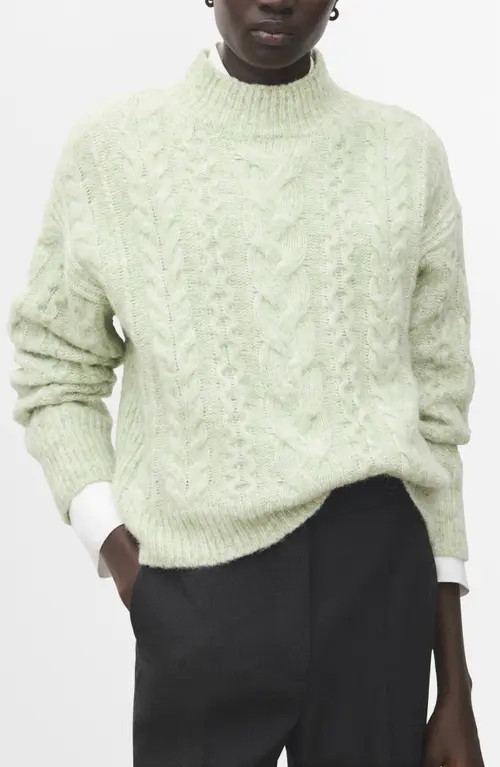 MANGO Perkins Cable Stitch Sweater in Aqua Green at Nordstrom, Size Large | Nordstrom