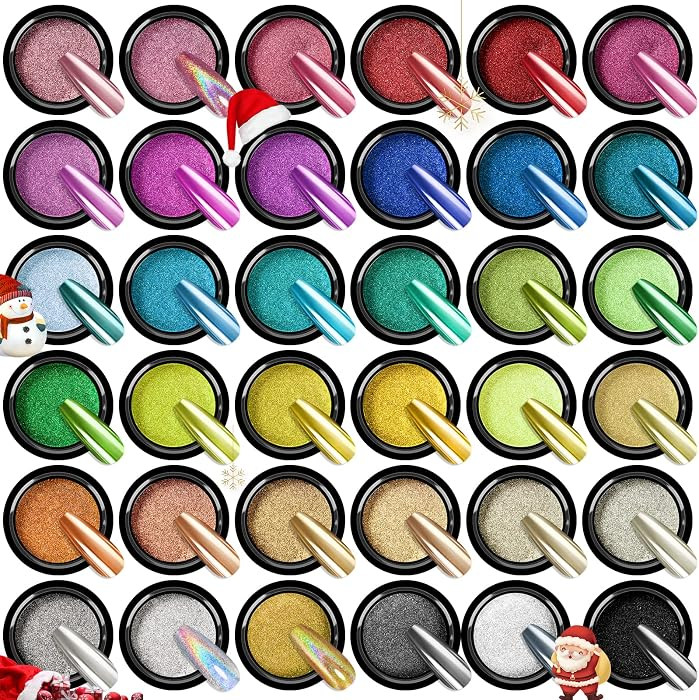 SAVILAND Chrome Nail Powder Set: 36 Colors Chrome Nail Powder Metallic Mirror Effect Holographic ... | Amazon (US)