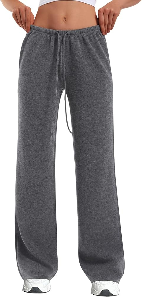 HeSaYep Women's Wide Leg Sweatpants Straight Leg Lowrise Sweat Pants Drawstring Elastic Low Waist... | Amazon (US)