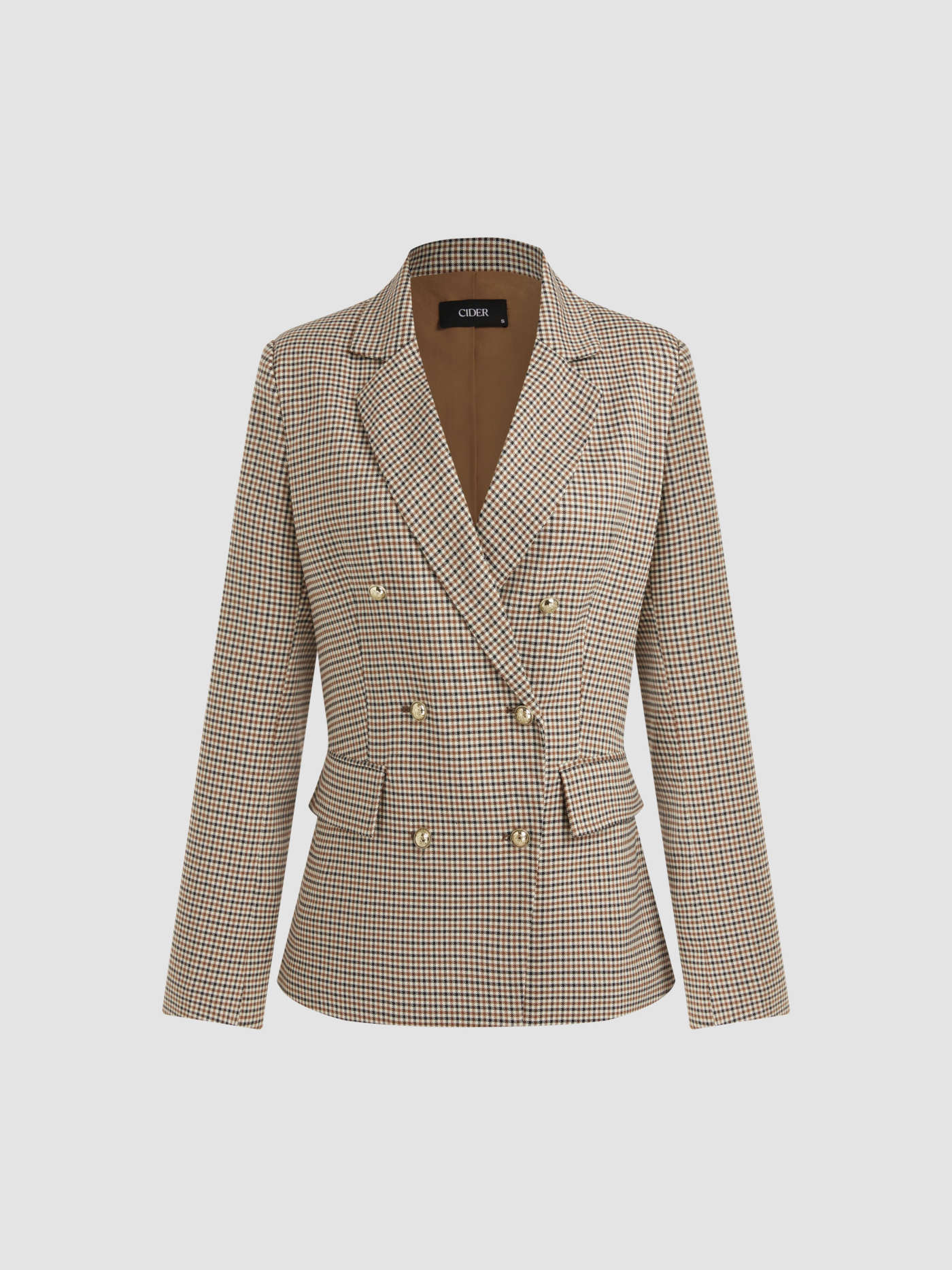 Woven Notched Collar Check Blazer For Daily Casual Work | Cider