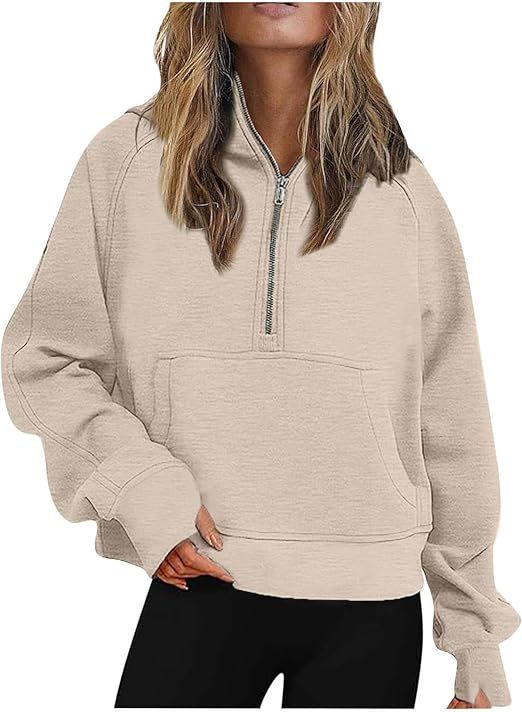 Hoodies for Women Half Zip Pullover Casual Fall Clothes for Women 2023 Crop Sweatshirt With Pocke... | Amazon (US)