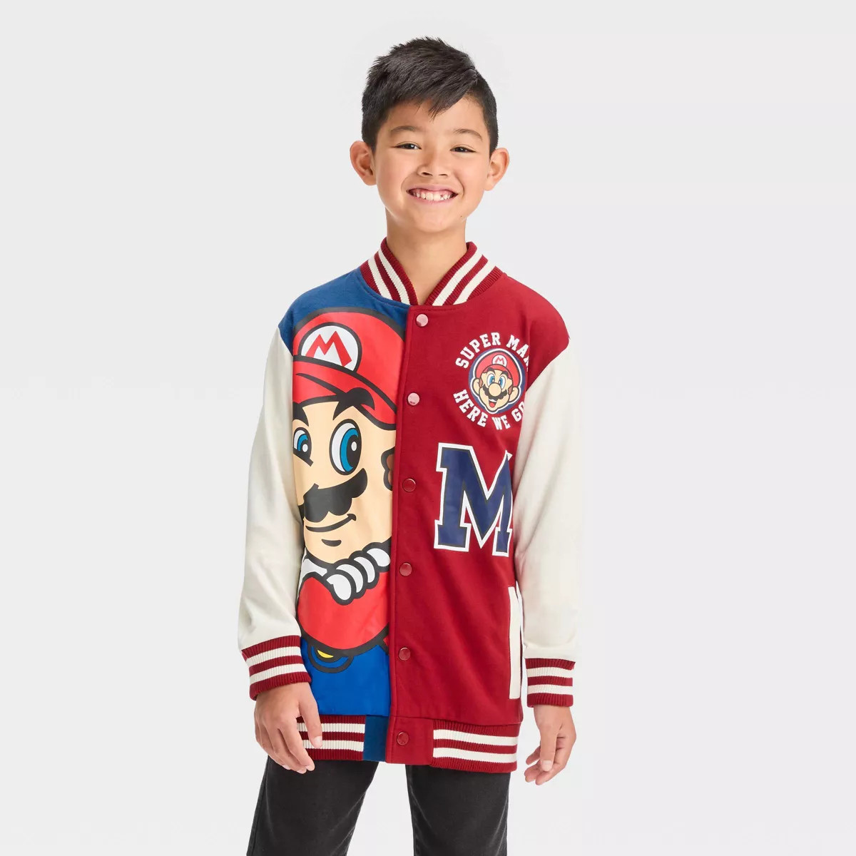 Boys' Super Mario Varsity Jacket - Red | Target