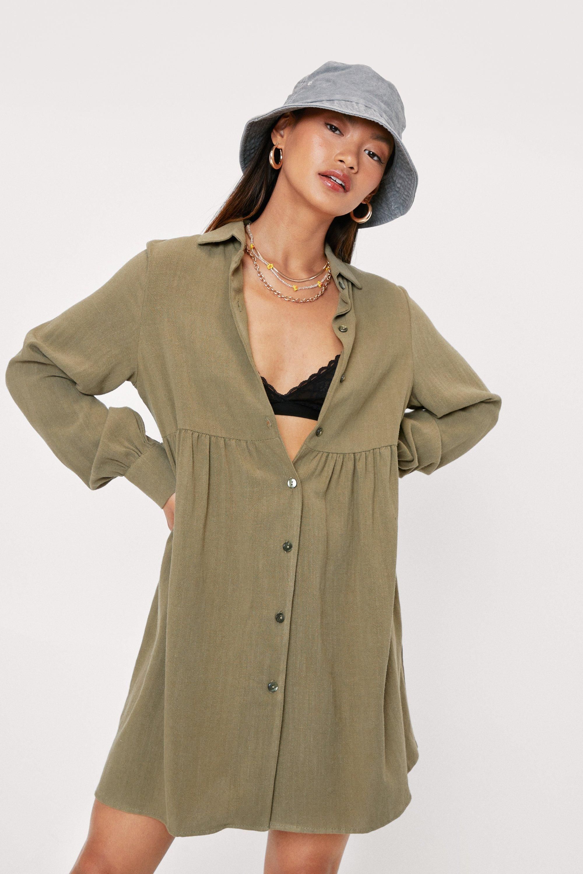 Petite Linen Smock Shirt Dress | Nasty Gal Canada