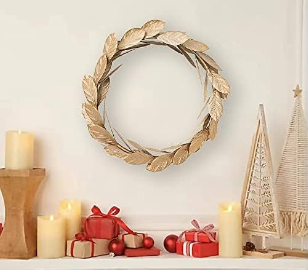 Gold Leaves Metal Wreath Wall Decor for Front Door,13 inch Door Wreath for Christmas,Window,Weddi... | Amazon (US)