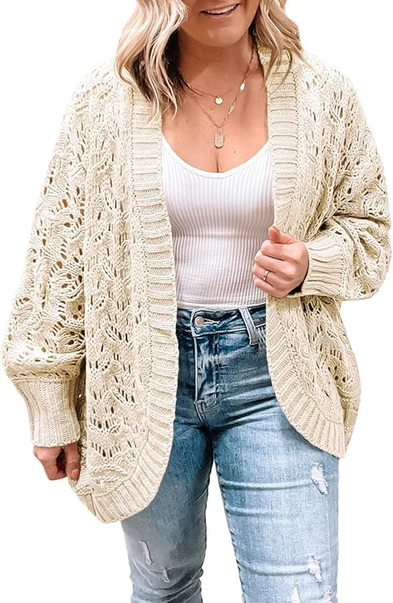 Eytino Womens Plus Size Crochet Cardigan Sweater Long Sleeve Hollow Out Open Front Cardigans Outw... | Amazon (US)