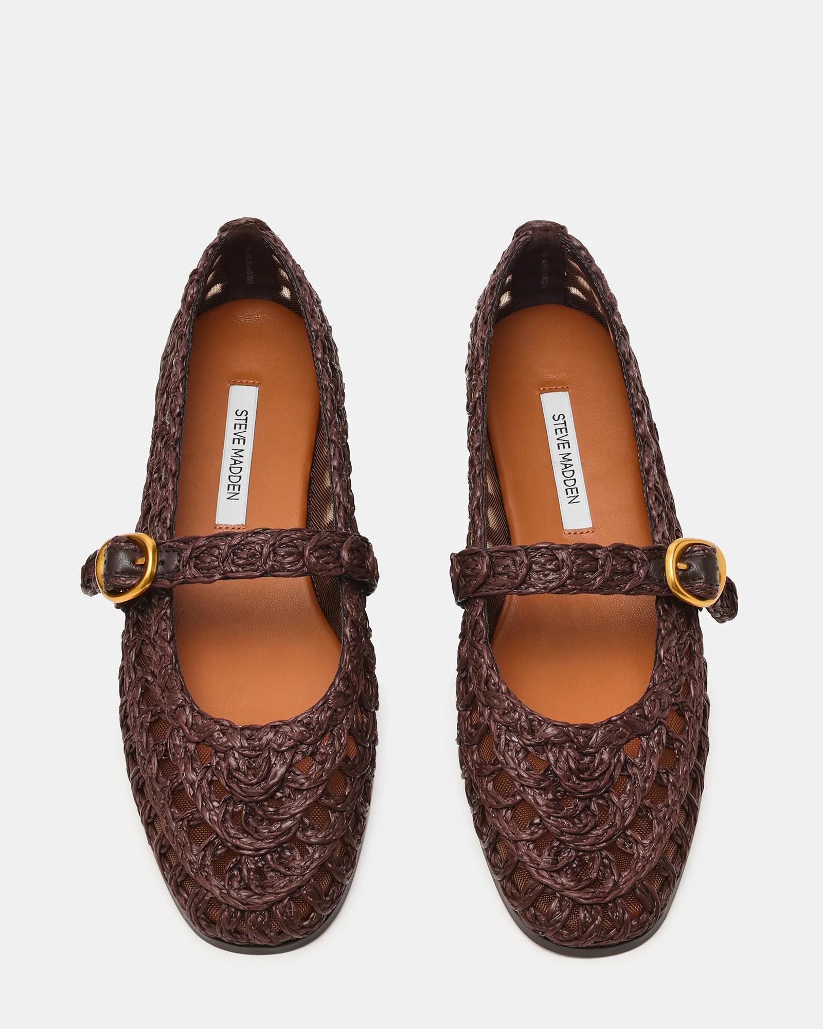 MELODY Brown Raffia Mary Jane Woven Buckle Round-Toe Women's Flat | Steve Madden (US)