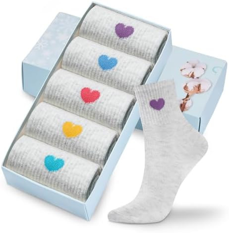 Corlap Women's Cute Cotton Crew Athletic Running Socks - Ankle High, Novelty Fun Heart Design 5-P... | Amazon (US)