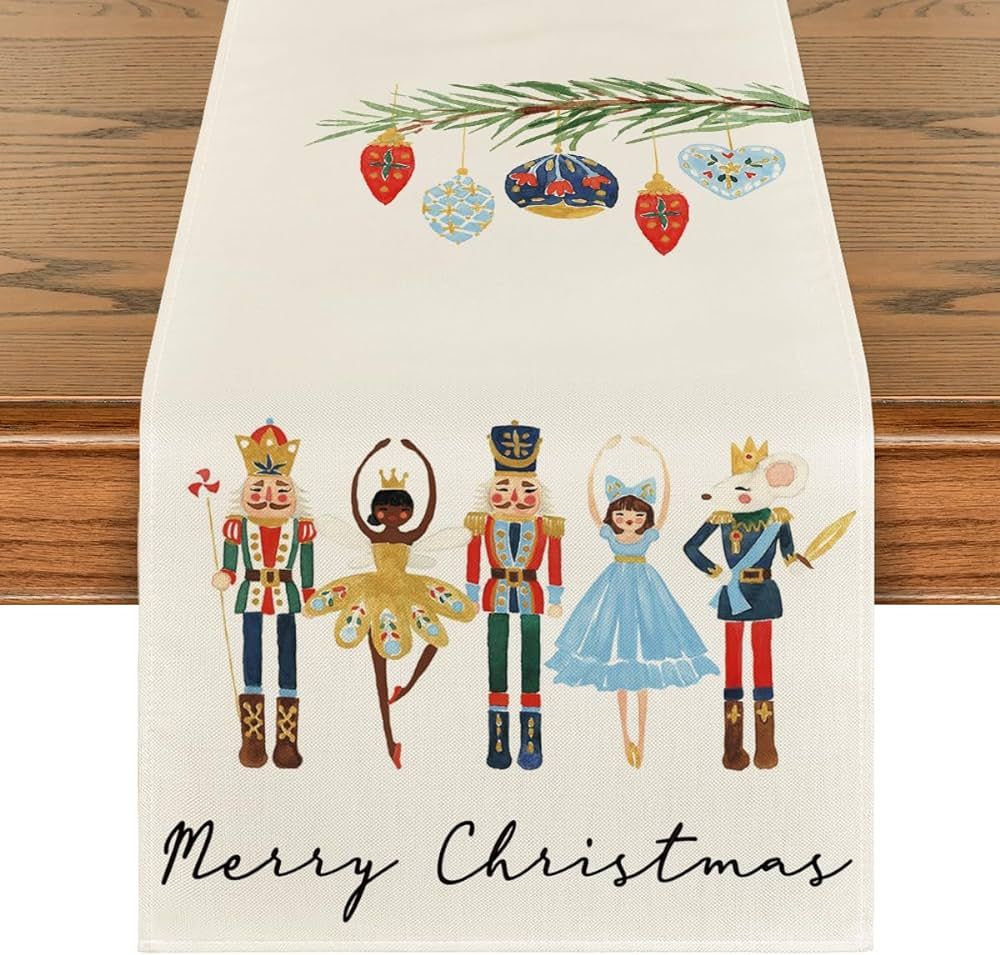 Artoid Mode Watercolor Nutcrackers Xmas Balls Merry Christmas Table Runner, Seasonal Winter Holid... | Amazon (US)