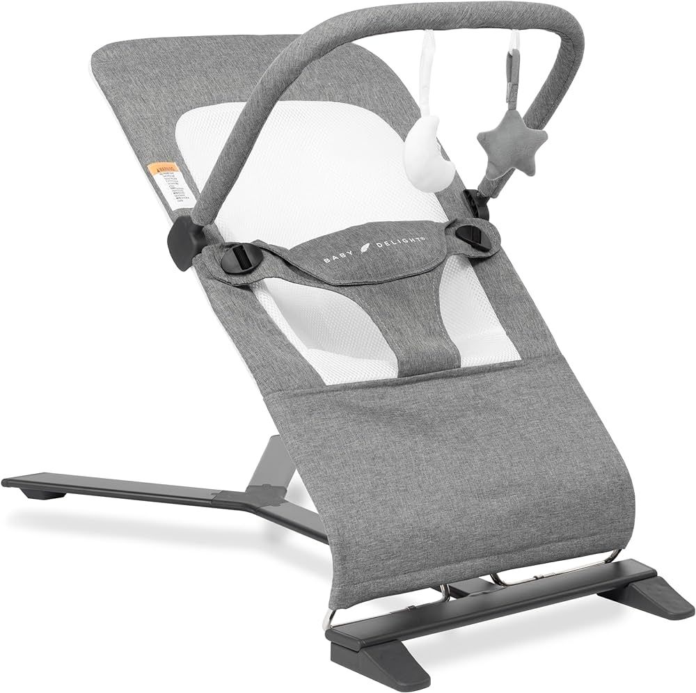 Baby Delight Alpine Deluxe Portable Bouncer | Infant | 0 – 6 months | Charcoal Tweed | Amazon (US)