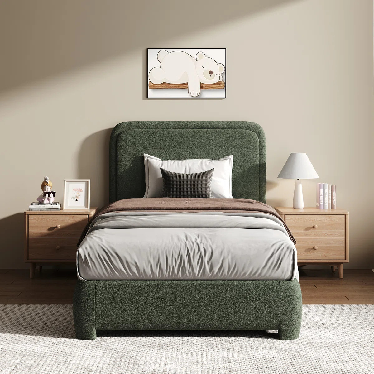 Boucle Upholstered Platform Bed Frame with Headboard, Modern Style,Soft Rounded Corners, No Box S... | Wayfair North America