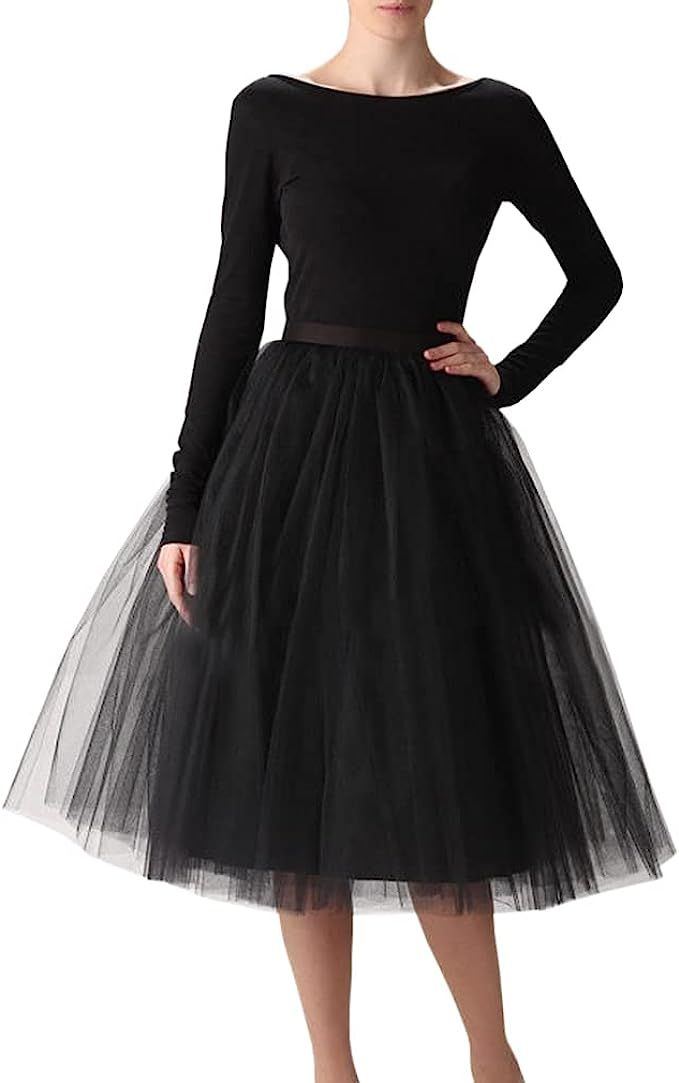 WDPL Women's A Line Short Knee Length Tutu Tulle Prom Party Skirt | Amazon (US)