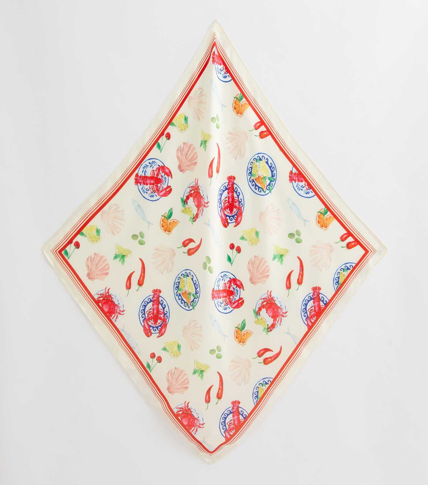White Shell and Lobster Print Satin Scarf | New Look | New Look (UK)