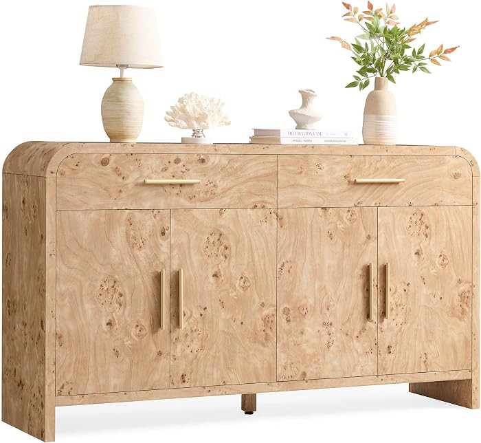 59" Sideboard Buffet Cabinet with Storage, 4 Doors Cabinet, Light Burl | Amazon (US)