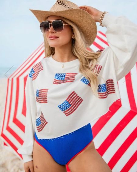 4th of July outfit idea! Sequin red white and blue American flag sweatshirt! Pink lily Americana collection 

#LTKSeasonal