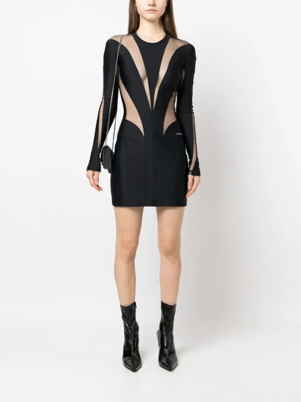 sheer-panel mini dress | Farfetch Global