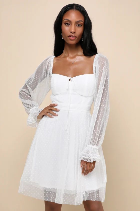 Dreamy Persona White Mesh Swiss Dot Bustier Mini Dress | Lulus