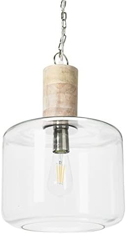 Creative Co-op DA6549 Round Clear Glass & Mango Wood Hanging Pendant Light | Amazon (US)
