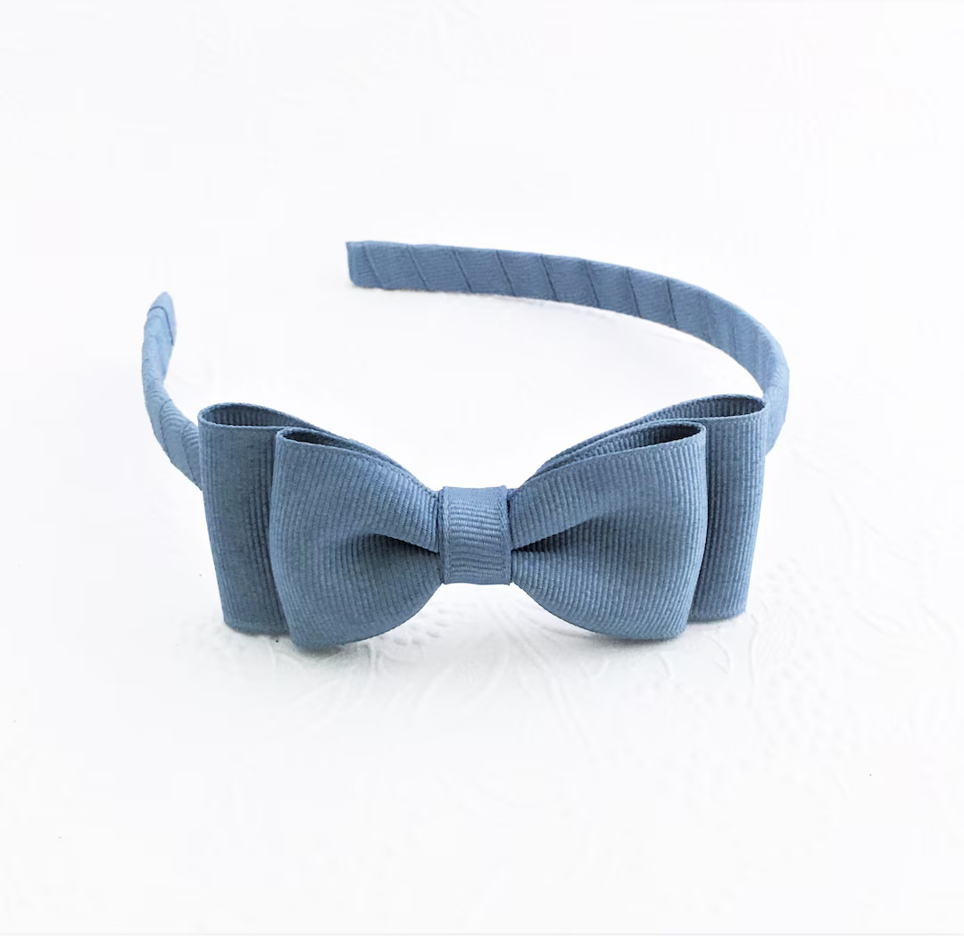 Dusty Blue Girls Bow Headband Denim Blue Bow on Hard - Etsy | Etsy (US)