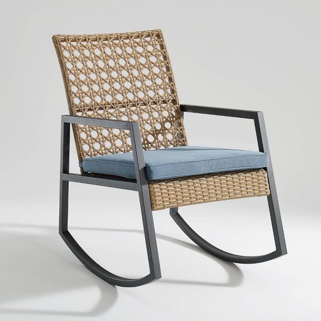 Komodo Modern Boho Faux Rattan & Metal Outdoor Rocking Chair with Cushion - Saracina Home | Target