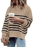 Womens Sweaters Casual Zipper Neck Knit Tops Batwing Sleeve Oversized Sweatshirt Stripes Pullover... | Amazon (US)