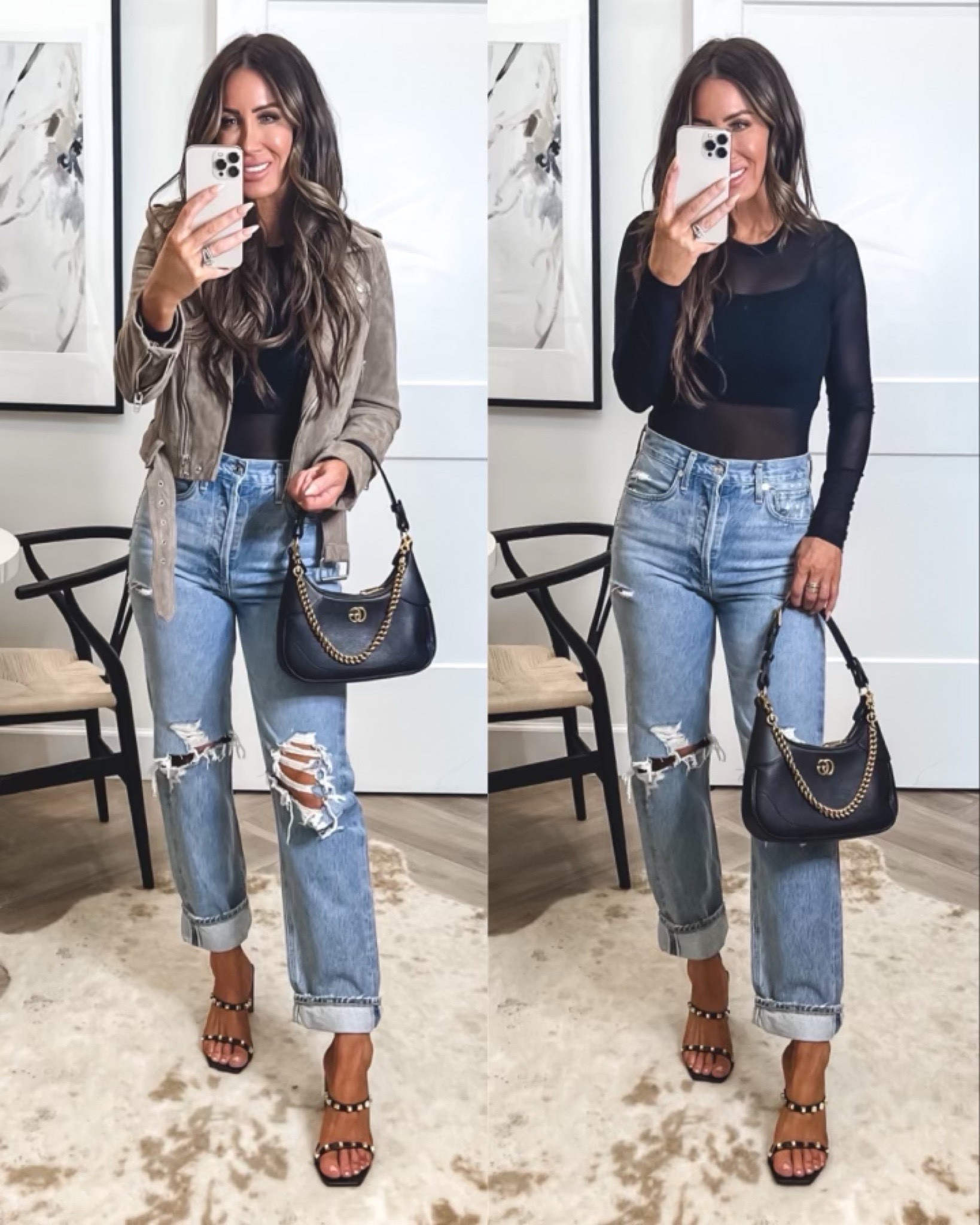 Sheer tops on sale at express 
How do wear a sheer top…I love this bodysuit so much..I also have the short sleeve too sz small
Tank 3 pack sz large but probably could have done a medium 34dd
Fav designer jeans sz down one so it’s more snug on hips sz 26
Amazon stud designer like sandals
Gucci bag 
Fav Moto suede jacket..it was cold up north so hence the jacket Sz small
#LTKitbag

#LTKSeasonal #LTKU #LTKstyletip