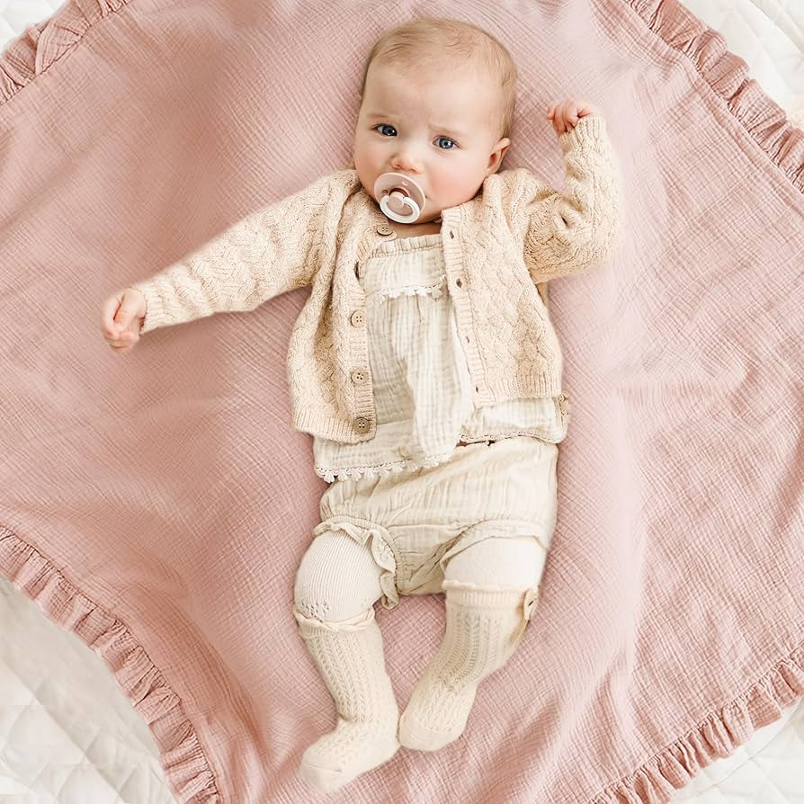 Konssy Flounce Muslin Baby Blankets, Cotton Crib Blanket for Baby Infant Toddler, Super Soft and ... | Amazon (US)