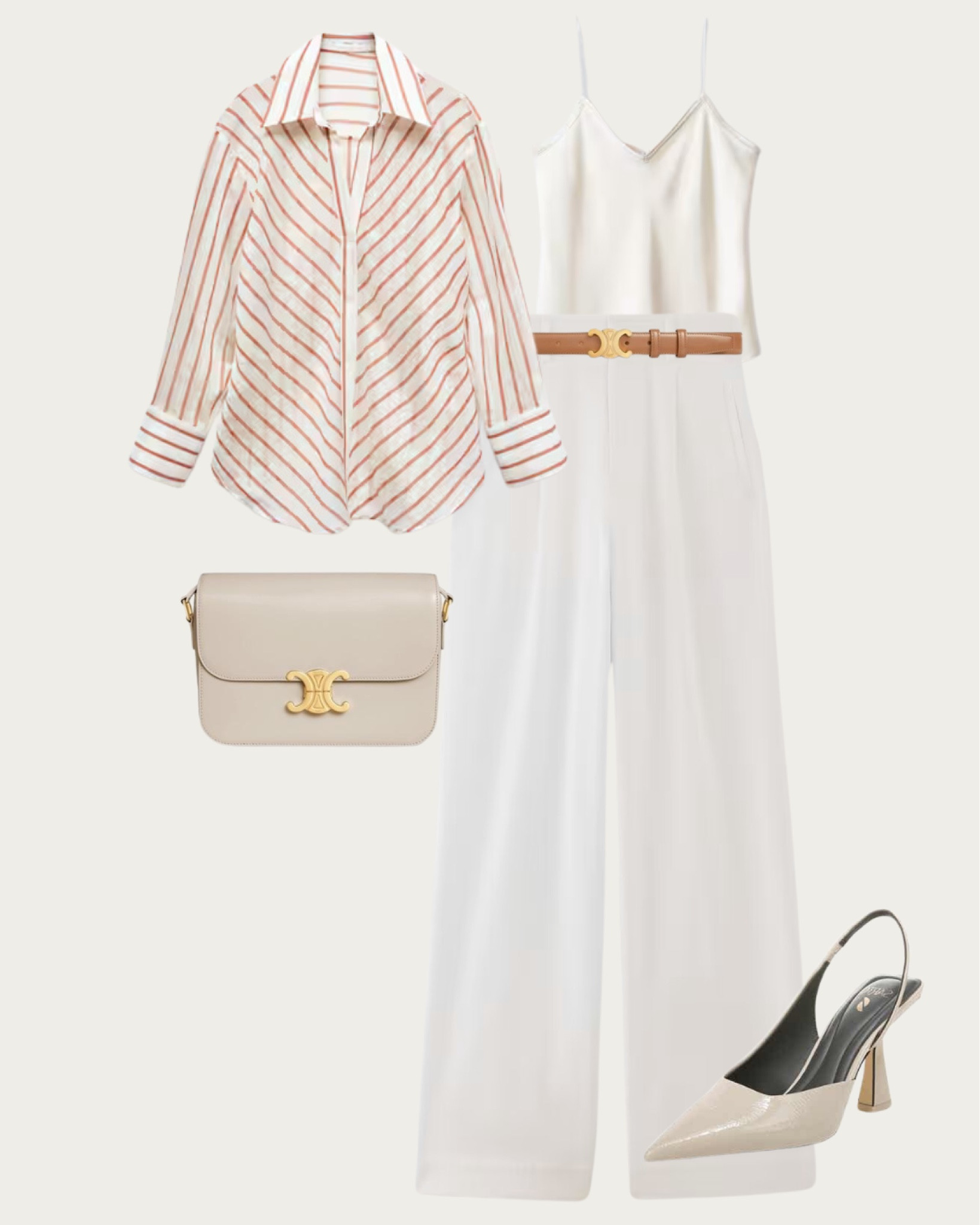 Spring into Summer Elegance

Unveil the freshness of spring with this stylishly tailored outfit. The ensemble features a playful striped shirt that perfectly offsets the purity of a white slip dress. Cinched at the waist with a chic belt, it's a testament to the season’s light-hearted elegance. Paired with a cream crossbody bag and pointed heels, this look is ideal for a springtime brunch or an early evening soirée. Add this to your 'Spring Style' board to inspire your next seasonal wardrobe refresh.