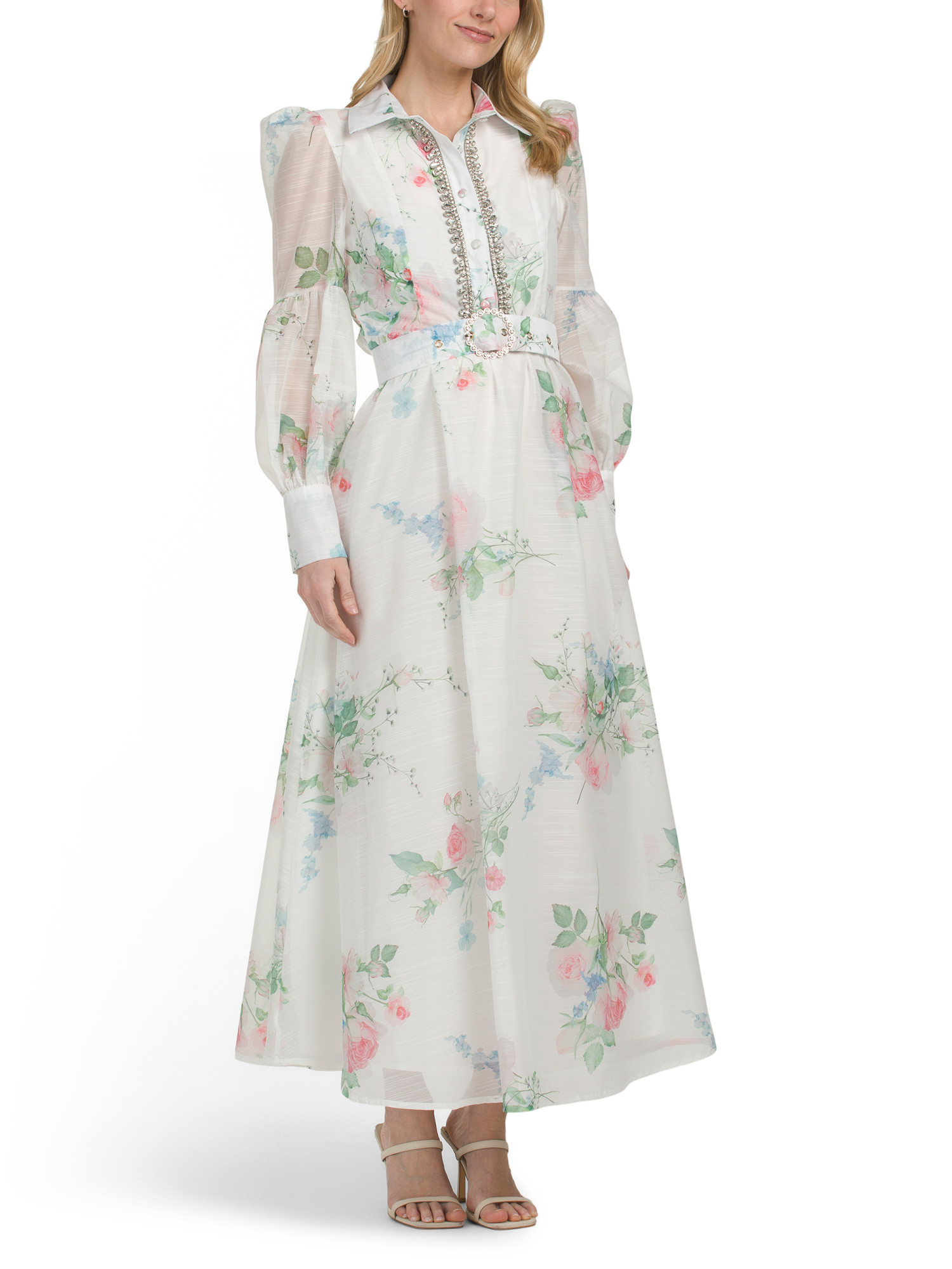 Long Sleeve Floral Maxi Dress With Embellishment | TJ Maxx