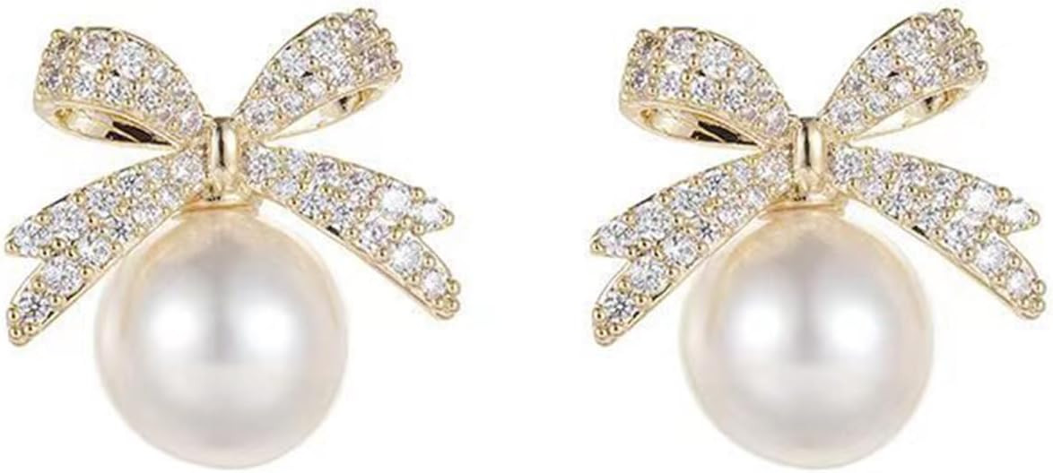 Pearl Rhinestone Bow Earrings - Red Ball Christmas Jewelry for Women | Amazon (US)