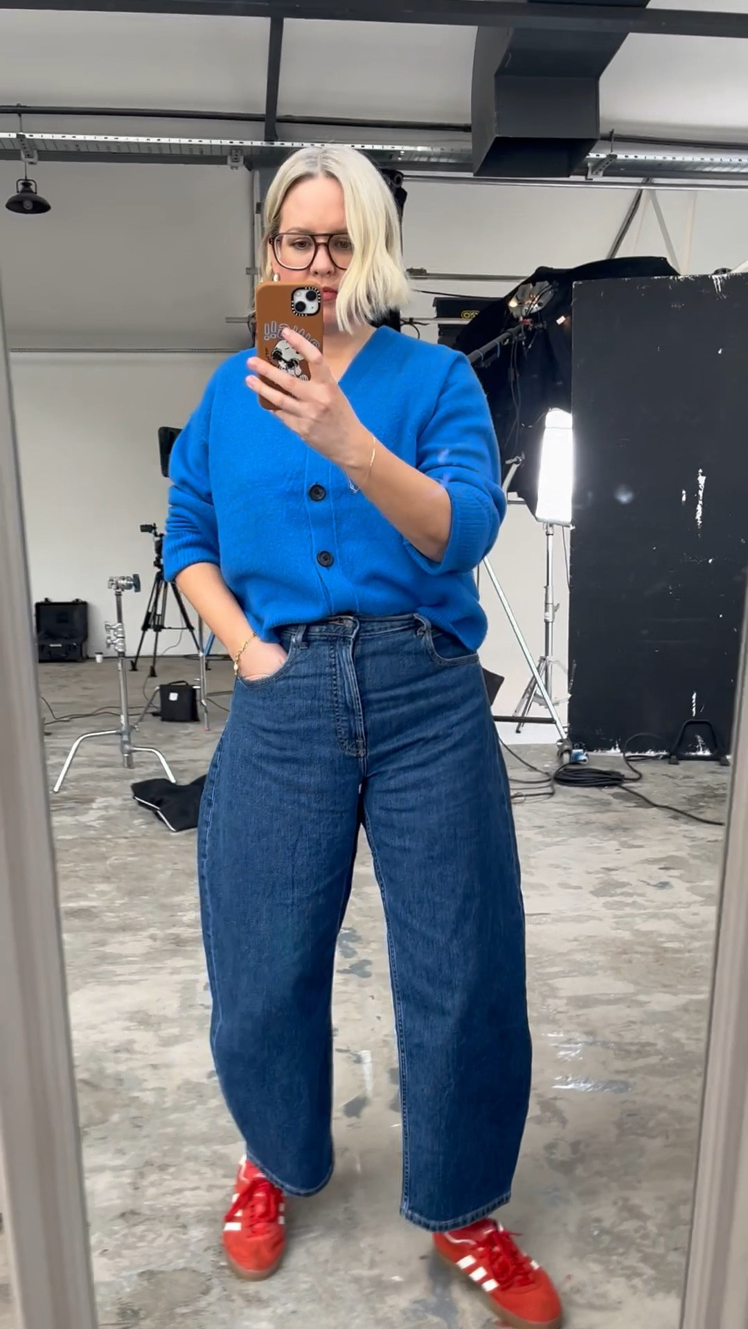 Adidas Originals Gazelle, Blue Textured Wool Mix Cardigan, Way High Curve Jean

#LTKeurope #LTKstyletip #LTKshoecrush