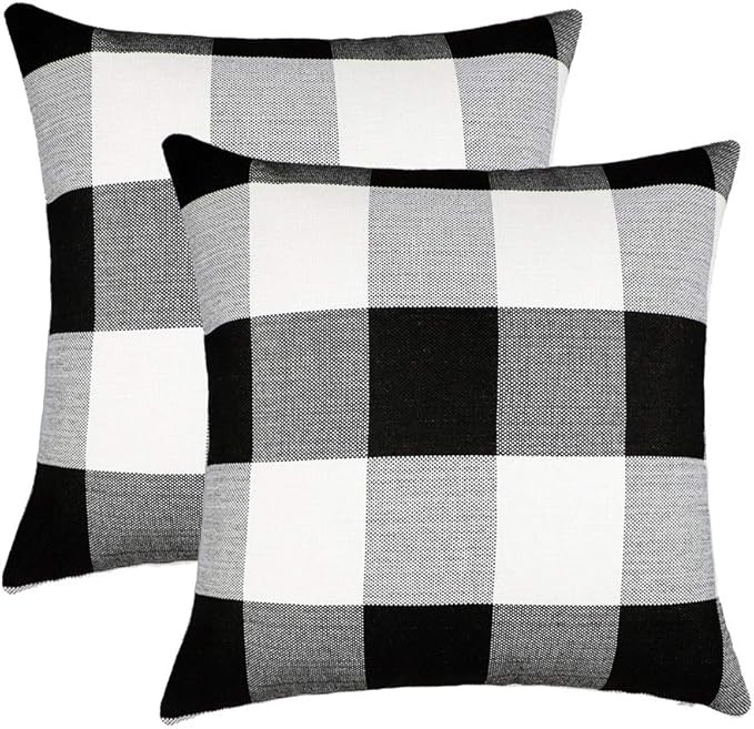 4TH Emotion Set of 2 Farmhouse Buffalo Check Plaid Throw Pillow Covers Cushion Case Polyester Lin... | Amazon (US)