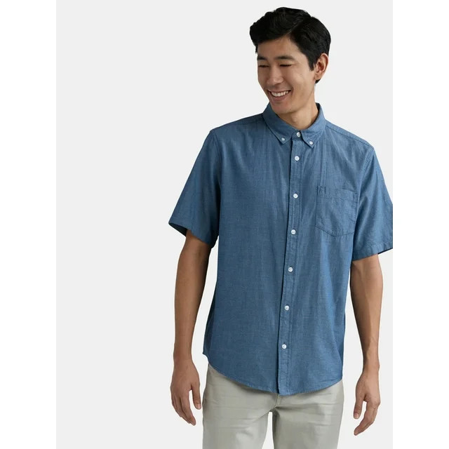 George Men's & Big Men's Short Sleeve Button-Up Poplin Shirt, Sizes S-3XL - Walmart.com | Walmart (US)