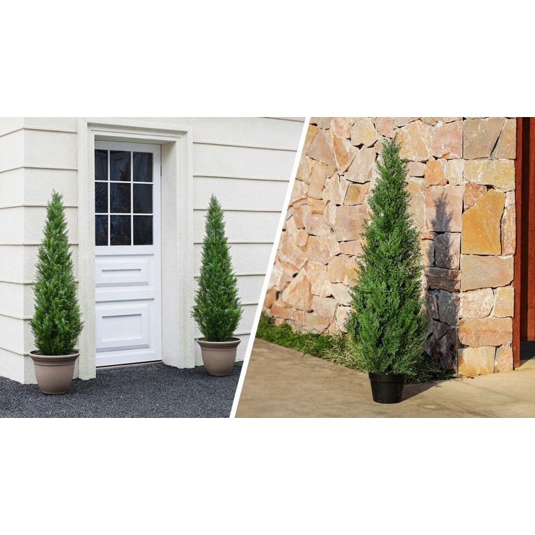 Artificial Cedar Tree 2 Pack 3 ft Outdoor Artificial Topiary Cedar Plants Fake Tree UV Rated Pott... | Walmart (US)