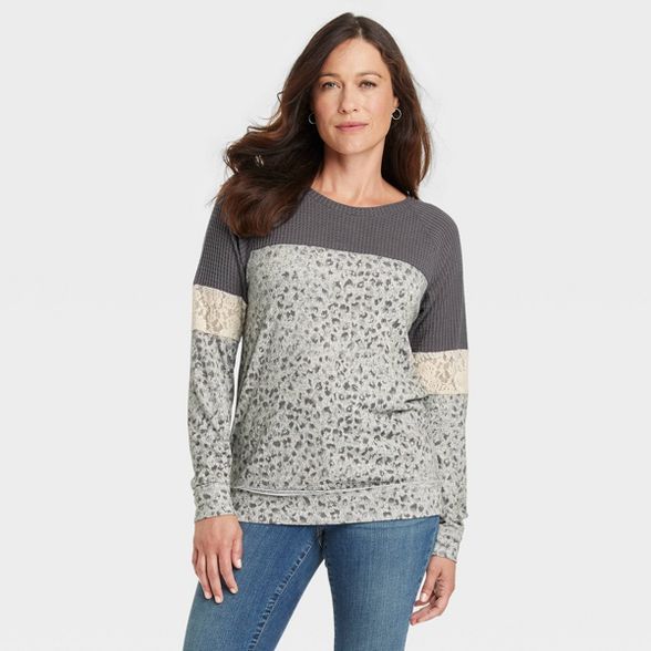 Women's Long Sleeve Blouse - Knox Rose™ Heather Gray Leopard Print | Target