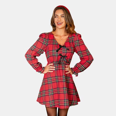Women's Festive Plaid Tie-Front Mini Dress - Cupshe-L-Red | Target