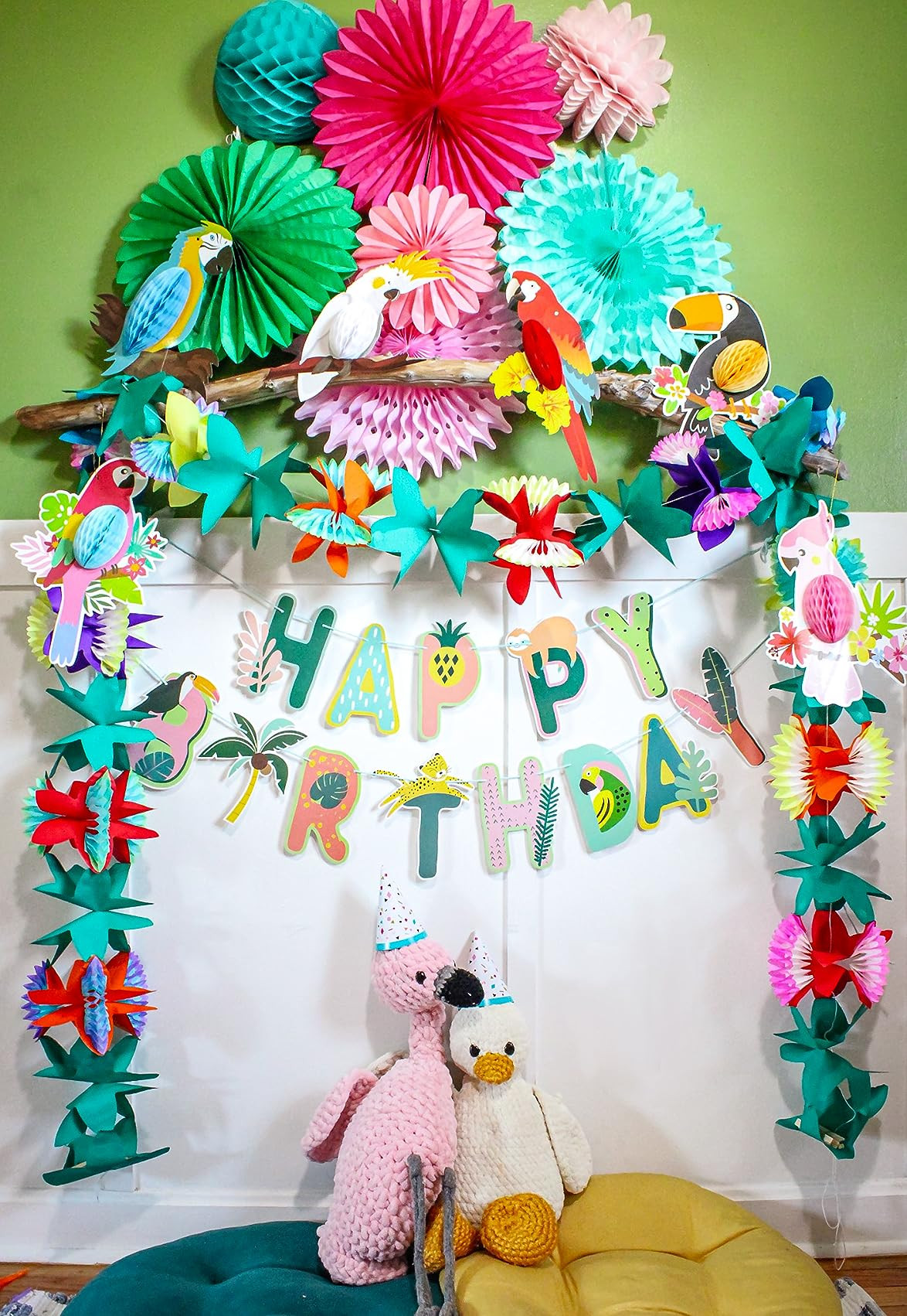 Tropical Birds Party Supplies, Hanging Parrot Paper Honeycomb Decorations Paper Cutouts for Happy Birthday/Hawaiian/Rainforest/Summer Party | Amazon (US)