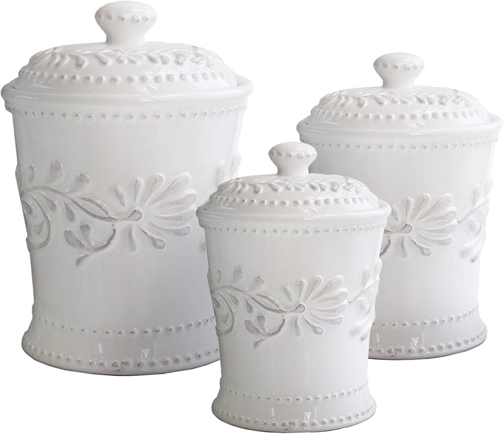 American Atelier Bianca Leaf Canister Set 3-Piece Ceramic Jars in 20oz, 48oz and 80oz Chic Design... | Amazon (US)