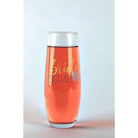 Amazon.com | Bride Squad Stemless Glass Champagne Flutes, 9.6 oz. (2.25, 6), Clear: Champagne Gla... | Amazon (US)