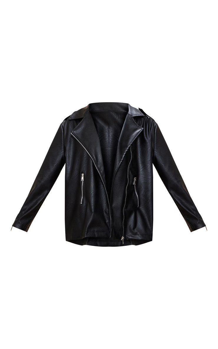 Black Oversized Biker Jacket | PrettyLittleThing US