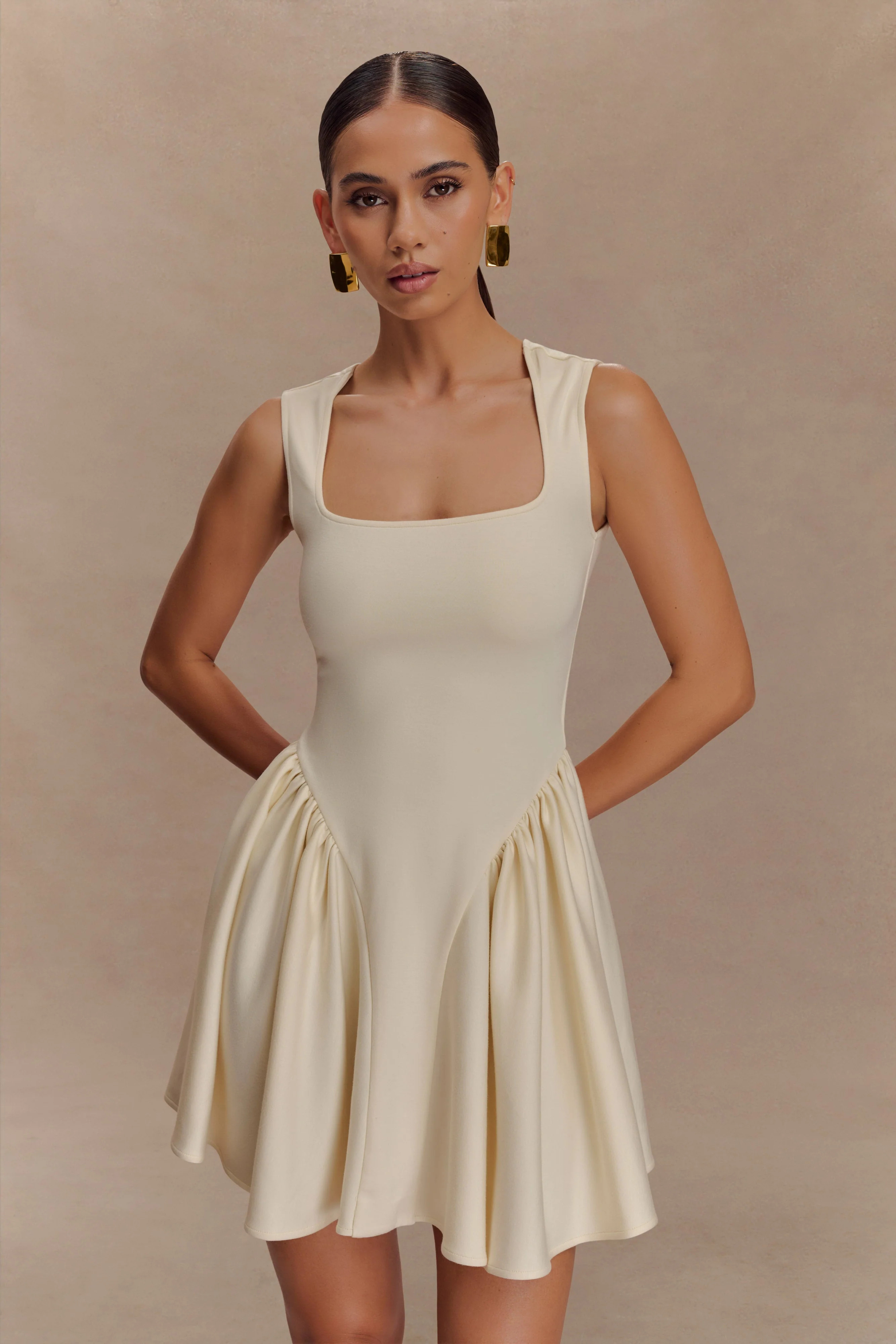 Scuba Jersey Mini Dress - Ivory | MESHKI US