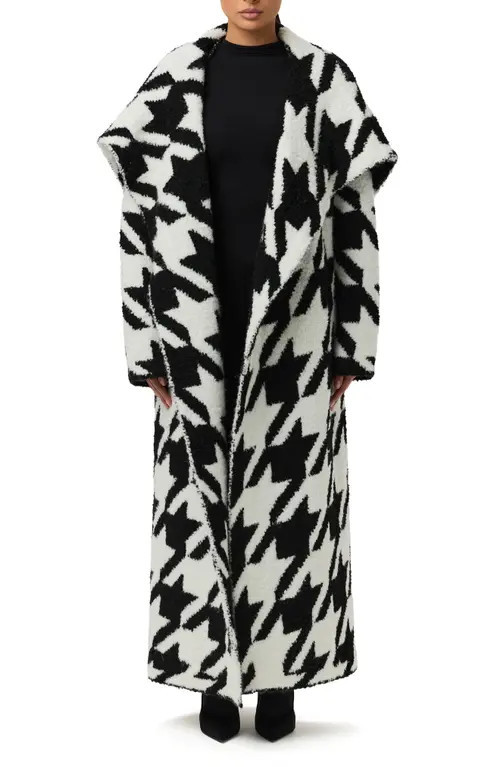 Naked Wardrobe Houndstooth Oversize Bouclé Coat in Black /White at Nordstrom, Size Medium | Nordstrom
