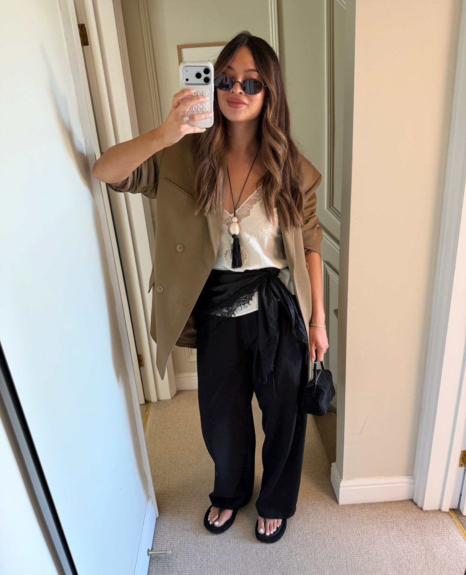 A little tassel and lace 🤌🏽 #fringe #lace (my exact blazer is Nanushka / trousers are REONA / sunnies are Vehla)

#LTKspring #LTKuk