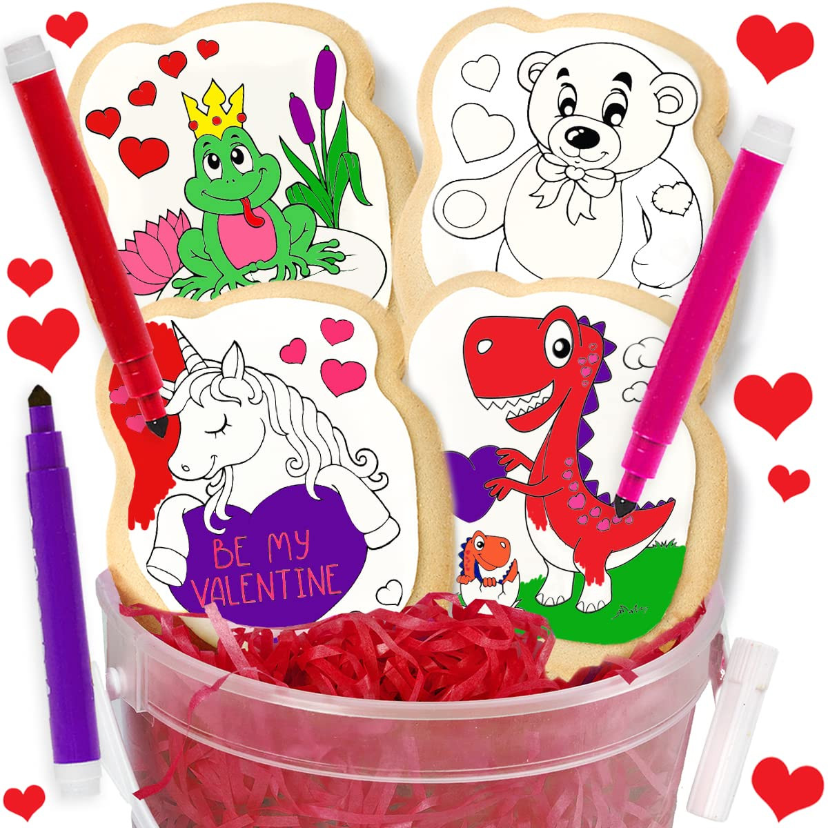 Valentines Day Cookie Gift Decorating Kit Activity Heart For Kids | 4 Jumbo Coloring Cookies + 3 ... | Walmart (US)