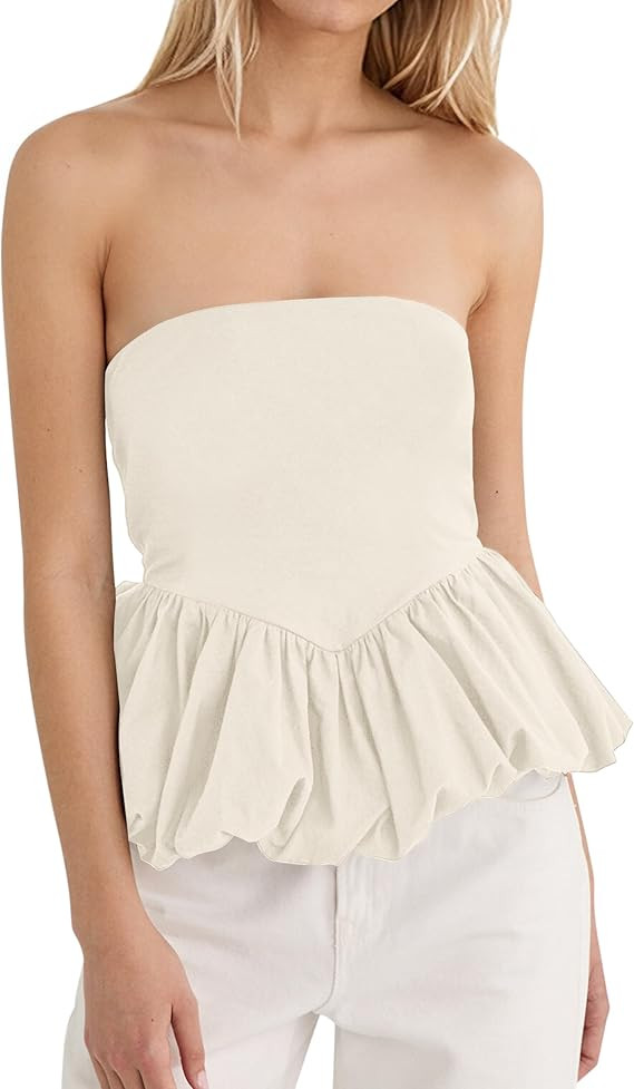 MISSACTIVER Peplum Tank Top for Women Casual Bandeau Tube Top Summer Flowy Strapless Going Out Sh... | Amazon (US)