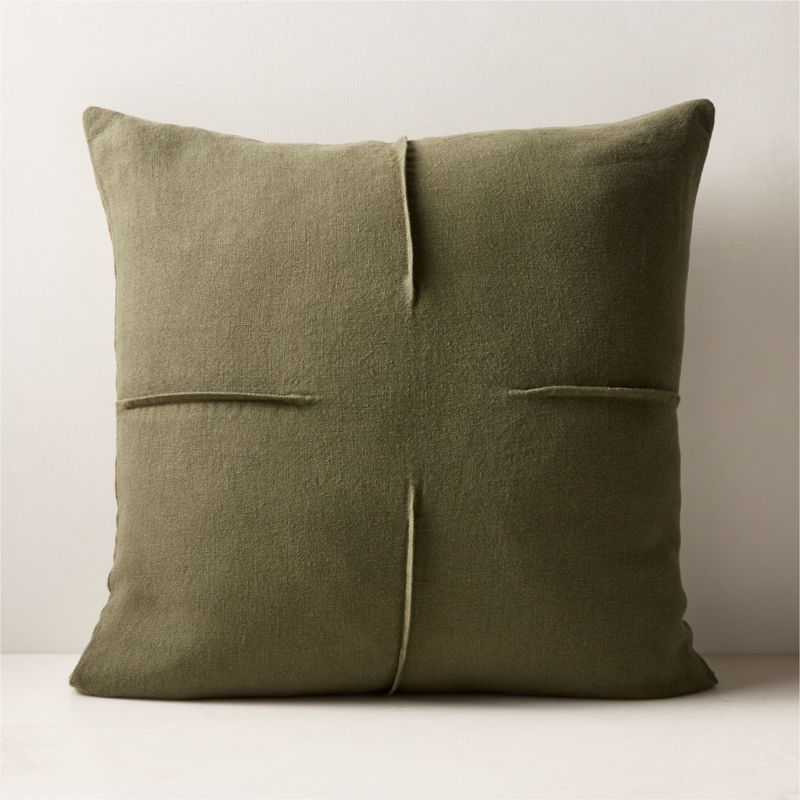 Tuck Green Linen Throw Pillow with Feather-Down Insert 20'' + Reviews | CB2 | CB2