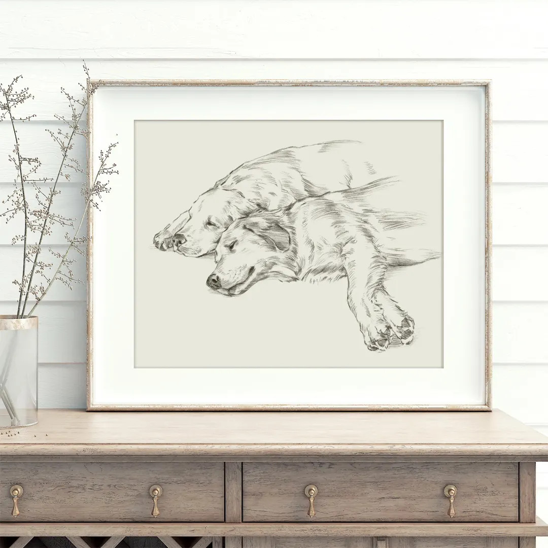 Minimalist Golden Retriever Art Print | Relaxed Dog Sketch Wall Art | Gift for Dog Lovers | Etsy (US)